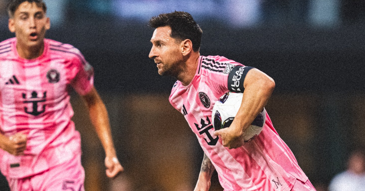 Messi celebrando su primer gol ante San Luis en la Leagues Cup